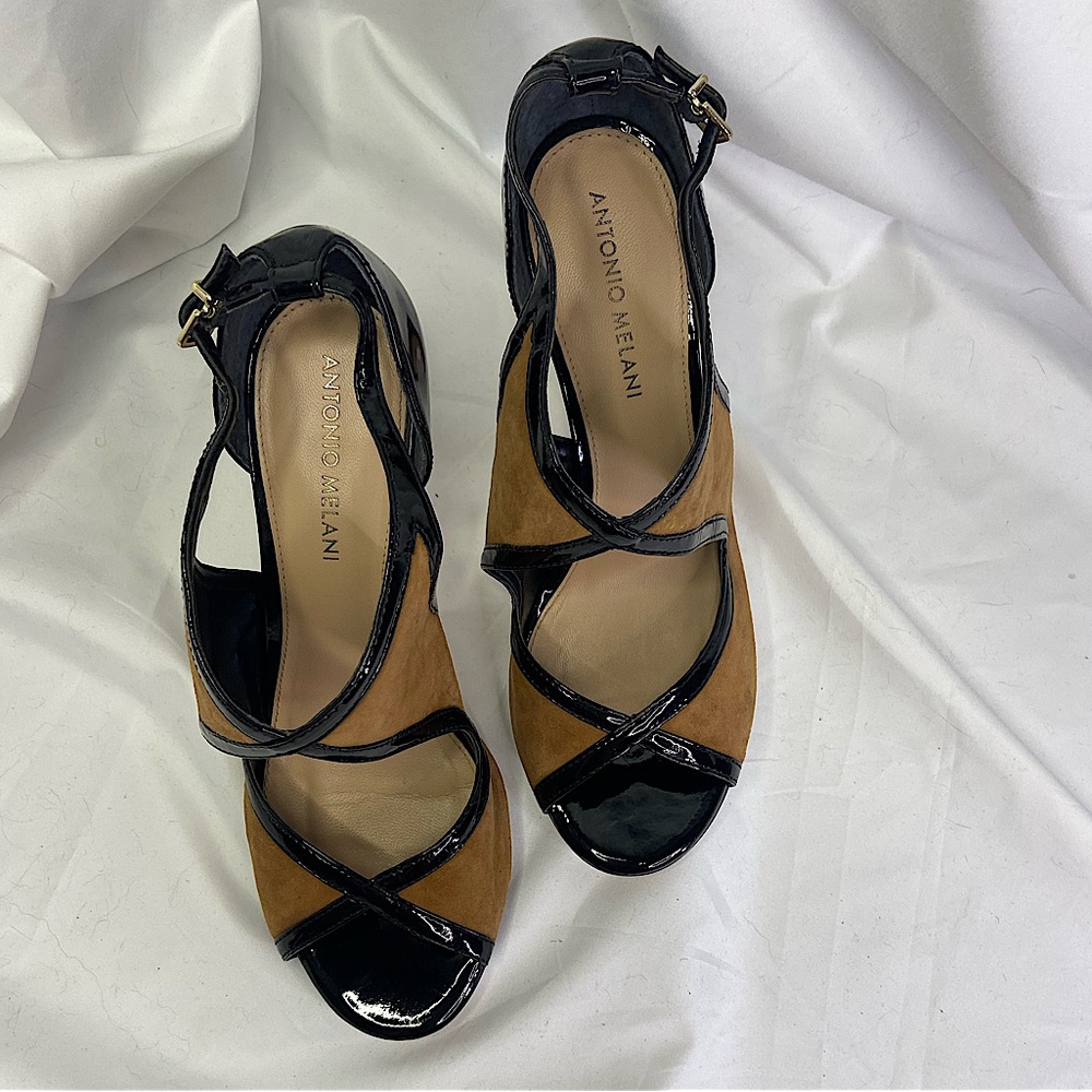 Antonio Melani Black and Tan Heels Elegant High Heel Design Size 8M - Picture 2 of 16